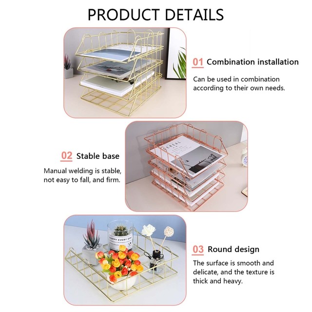 Blu Monaco Rose Gold Desk Organizer - 4-delige bureauaccessoires set - brief - postorganisator, papier - documentlade, penbeker, tijdschriftbestandhouder - rose gouden draad
