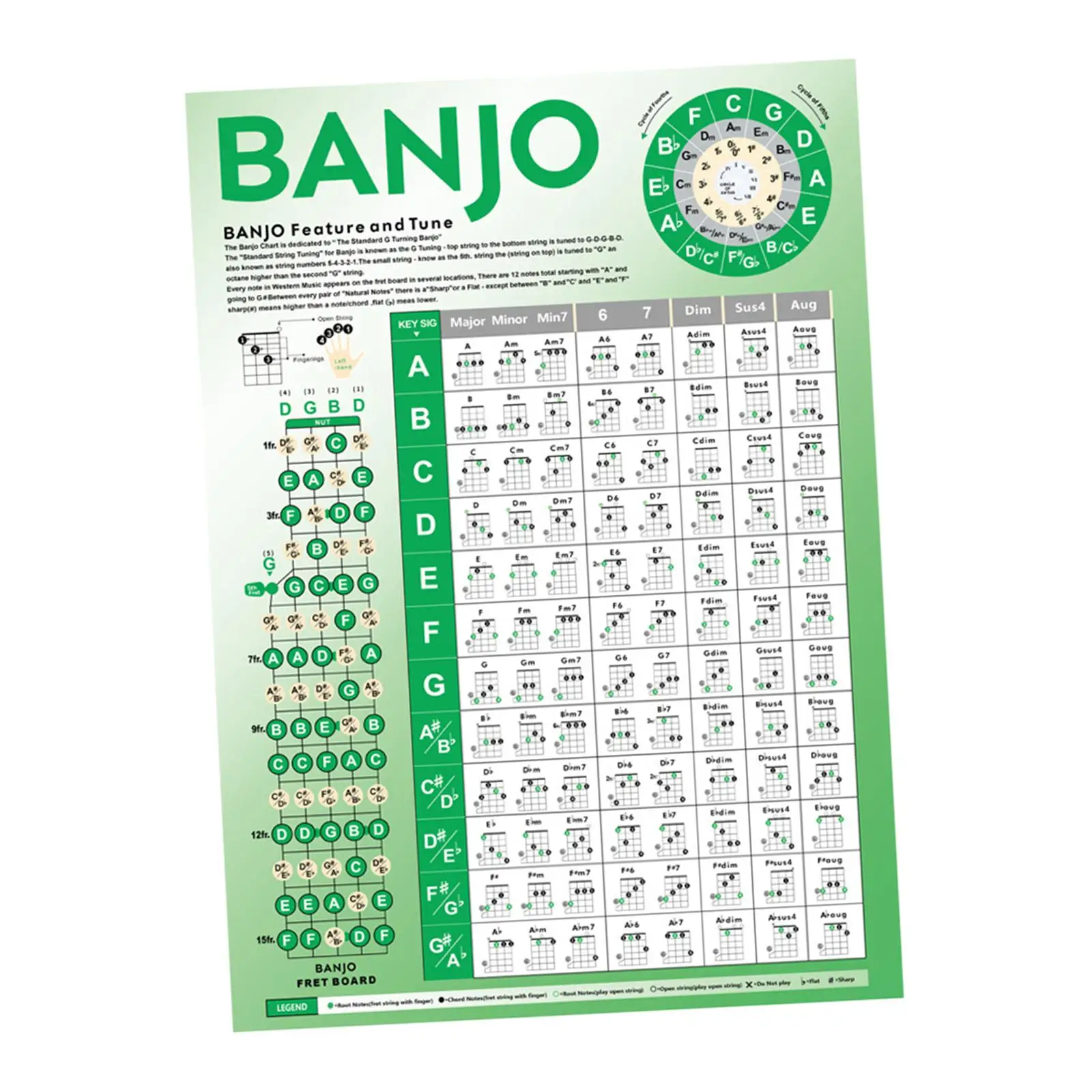 Banjo Chords Chart Sheet Teaching Material Educational Banjo Learn Accessories