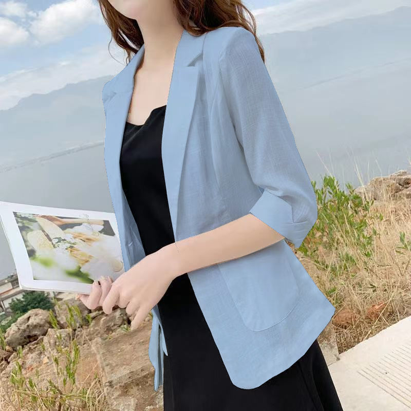 mulheres verão manga blazer elegante lapela pescoço ol blazers feminino sólido fino jaquetas outwear casual algodão terno casaco