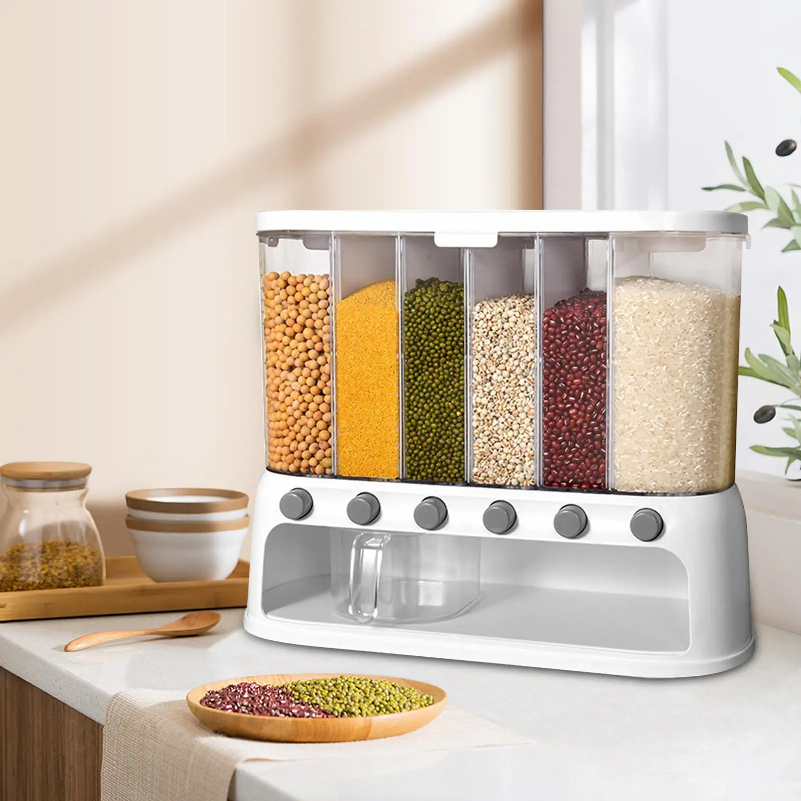 Whole Grains Rice Bucket 6 Grid Cereal Dispenser for Corn Soybean Household