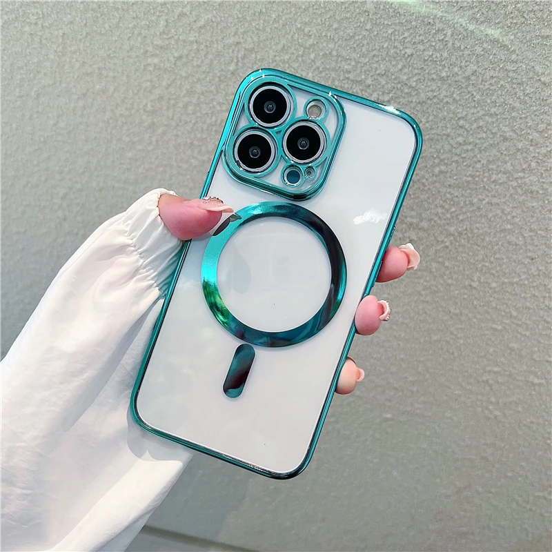 case iphone 12 pro max Luxury For Magsafe Magnetic Wireless Charging Case For iPhone 13 12 11 Pro Max X XS XR Plating Transparent Silicone Clear Cover iphone 12 pro max leather case
