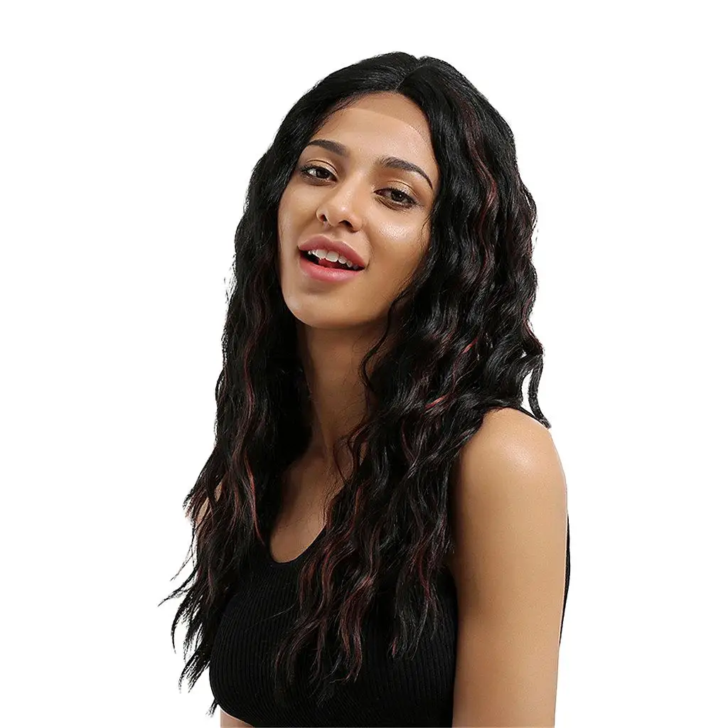 16 Inch Natural Long Synthetic Wig Wave Straight Front Lace Wig Heat Safe Wigs for Black Women