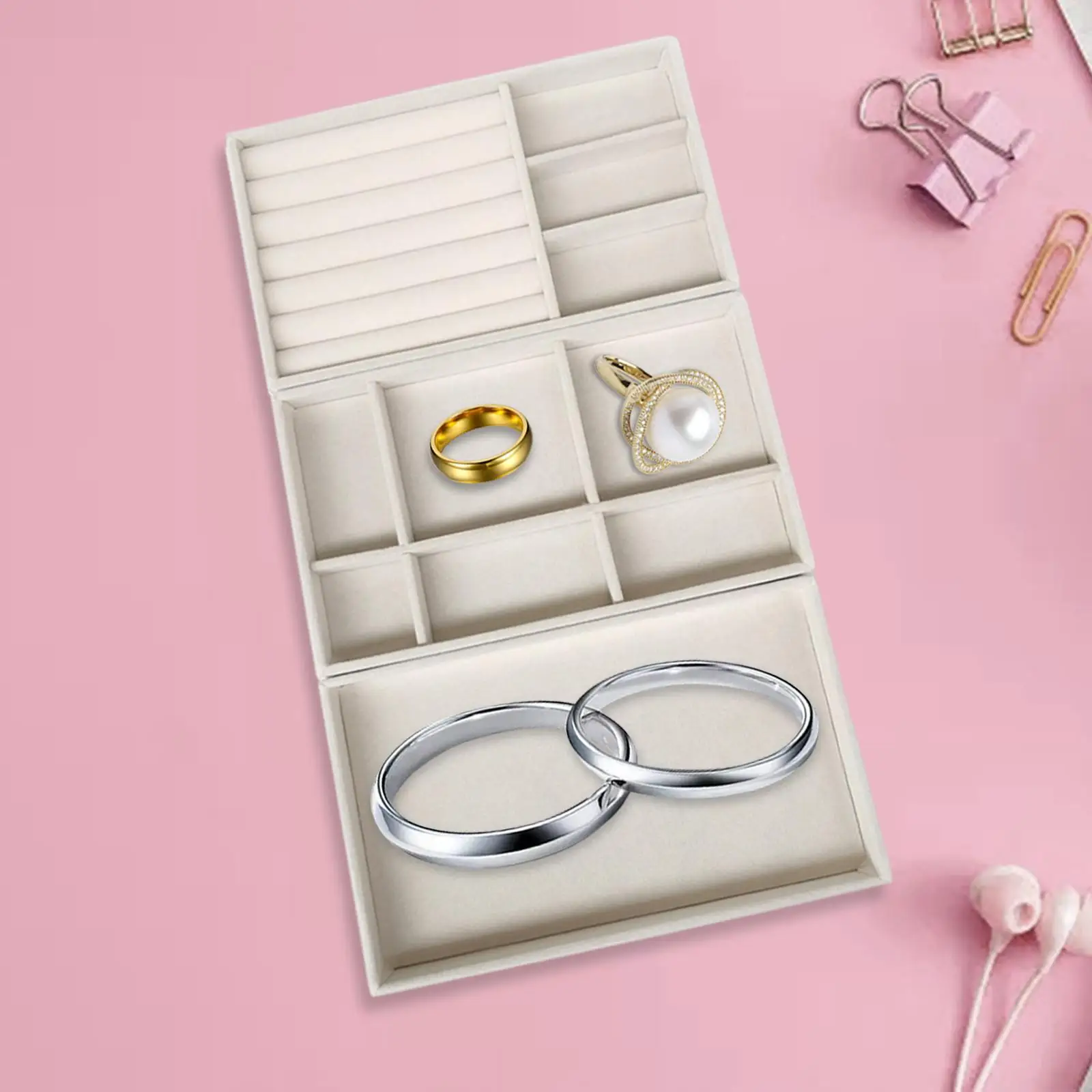 3 Pieces Stackable Jewelry Trays Organizer Display Case Box Drawer Inserts Showcase Container for Necklace Bracelet Brooch Rings