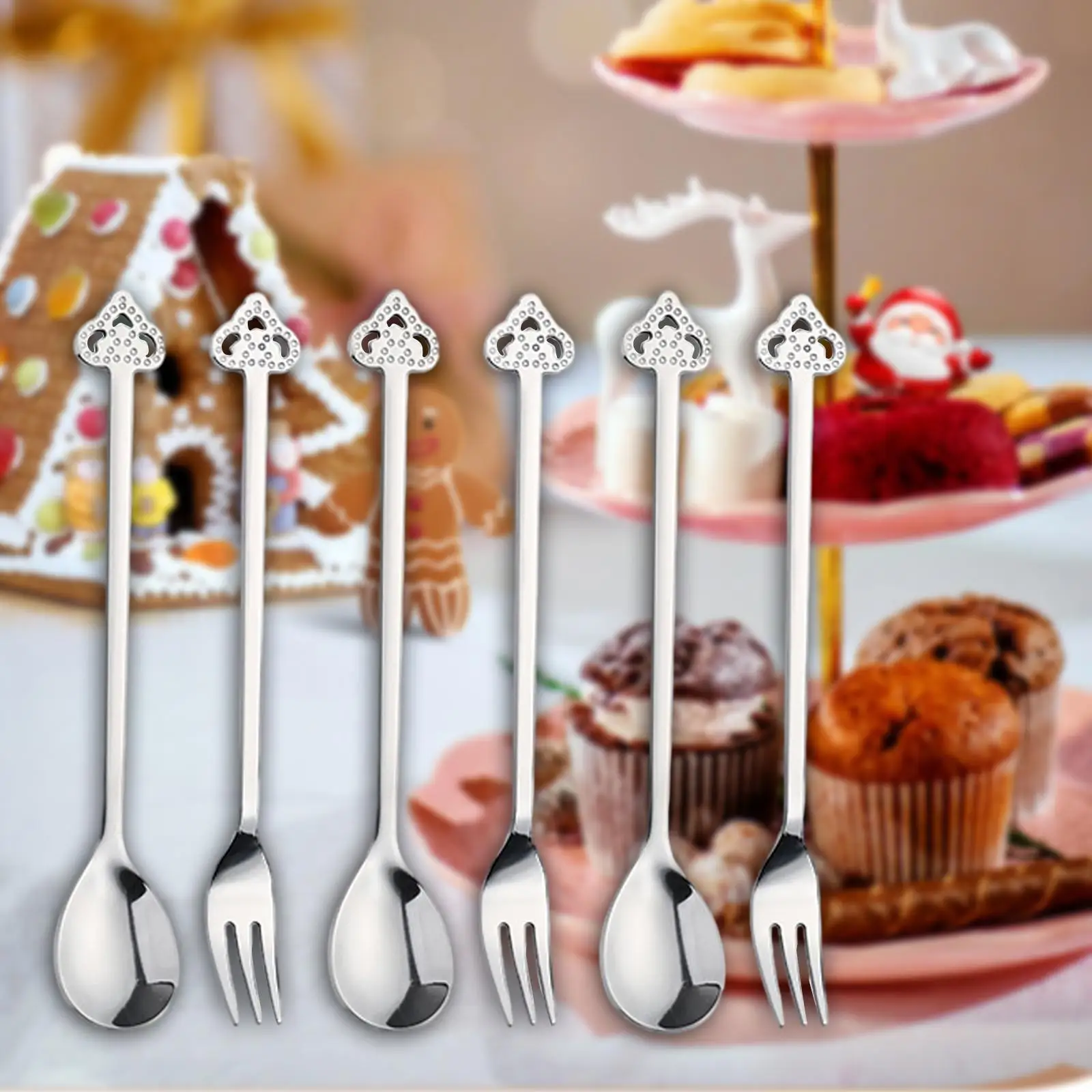 6Pcs Xmas Cutlery Kits Christmas Flatware for Kitchen Wedding Christmas