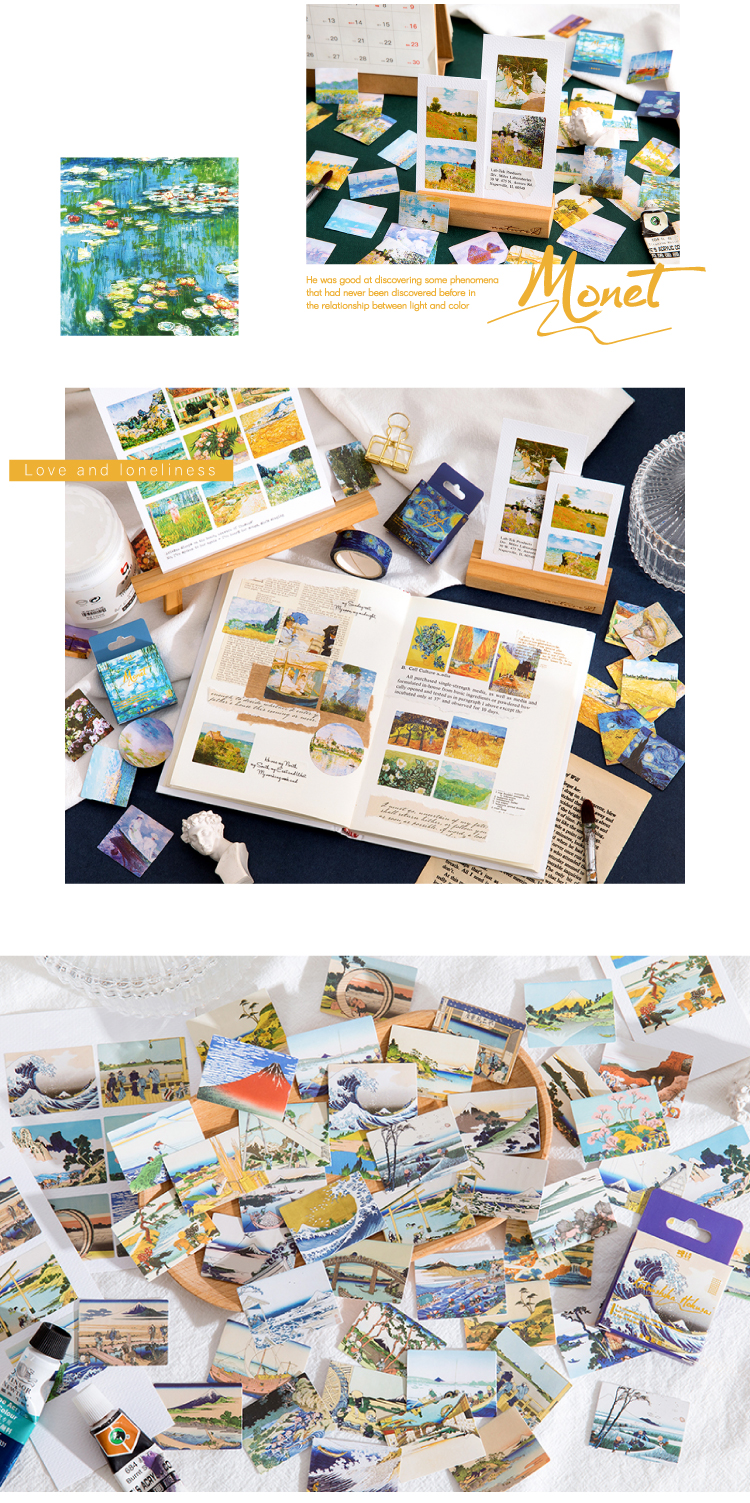 45 Pcs Vintage Stickers Scrapbooking Phone Diary Material DIY World Famous Paintings Decorative Paper Stationery Sticker