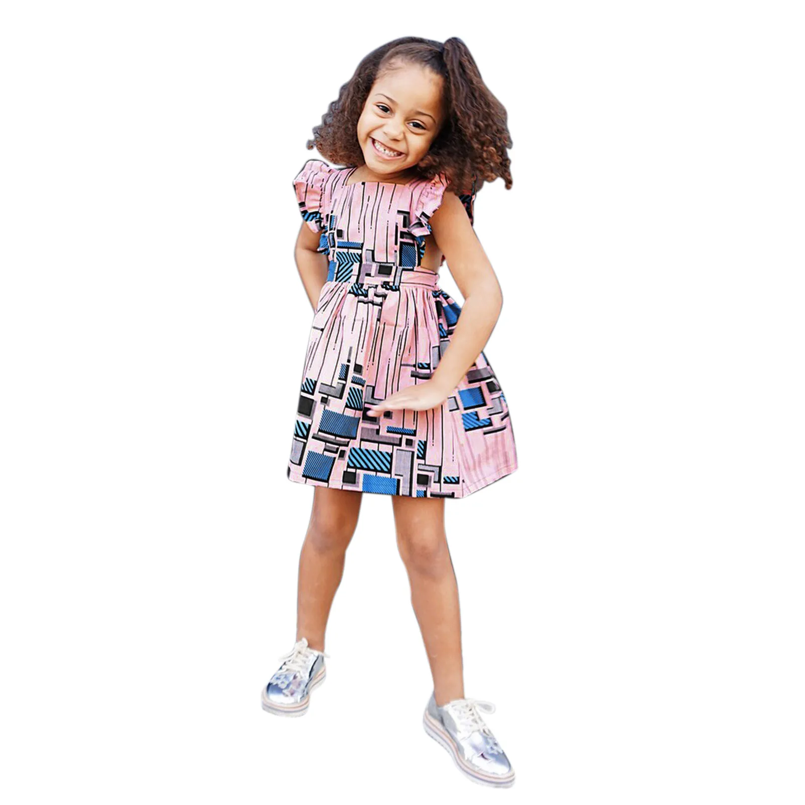 Cute African Dashiki Toddler Girls Fly Sleeve Backless Dresses