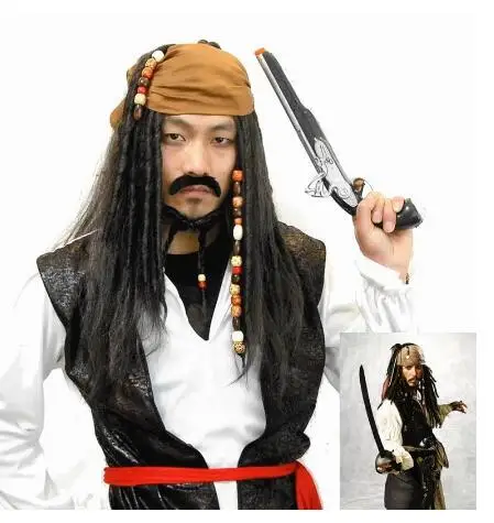 Tempaky Halloween Masculino Adulto Torta Capitão Jack Sparrow Peruca Chapéu  Tortas do Caribe Cosplay Acessórios