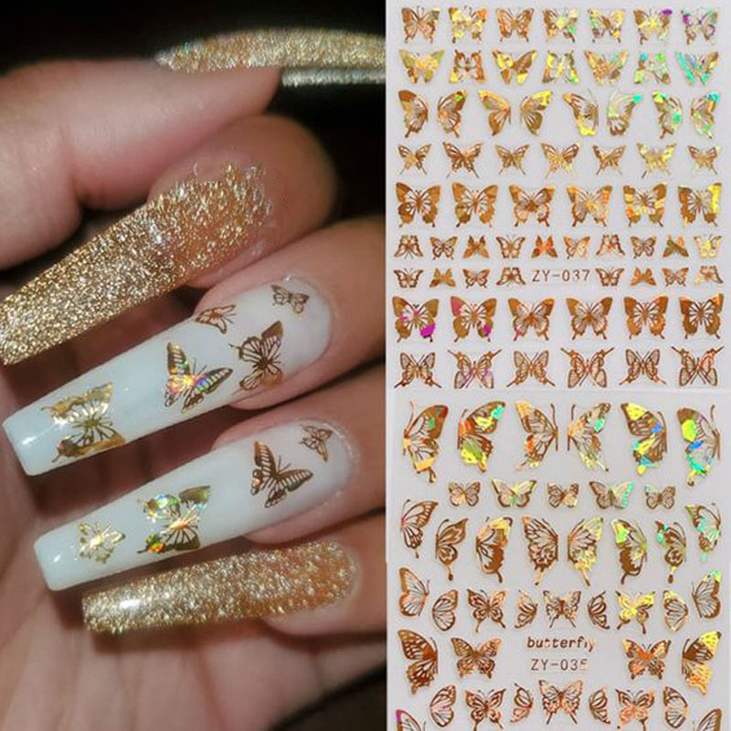 Best of Nail Decals Holographic Nail Sticker Butterfly Holographic 3D Diy Nail Art Stickers Adhesive Decals Wrap Gold / Silver Butterfly Reviews & Tips