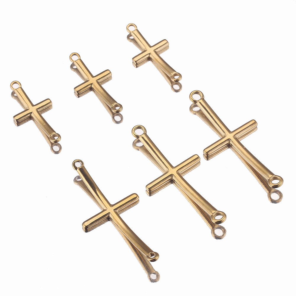 10 Stück vergoldete Doppelloch-Biegekreuz-Charm-Anhänger aus Edelstahl für DIY-Schmuckherstellung, Zubehör – Detail 3