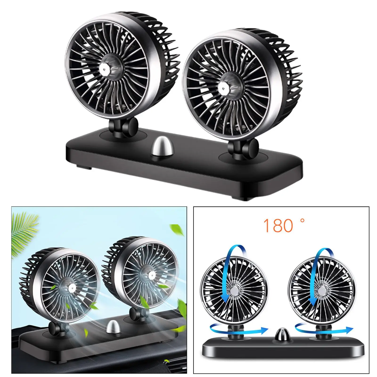 USB Twins Fan Car Dashboard Electric Fan Universal Portable Air Circulator