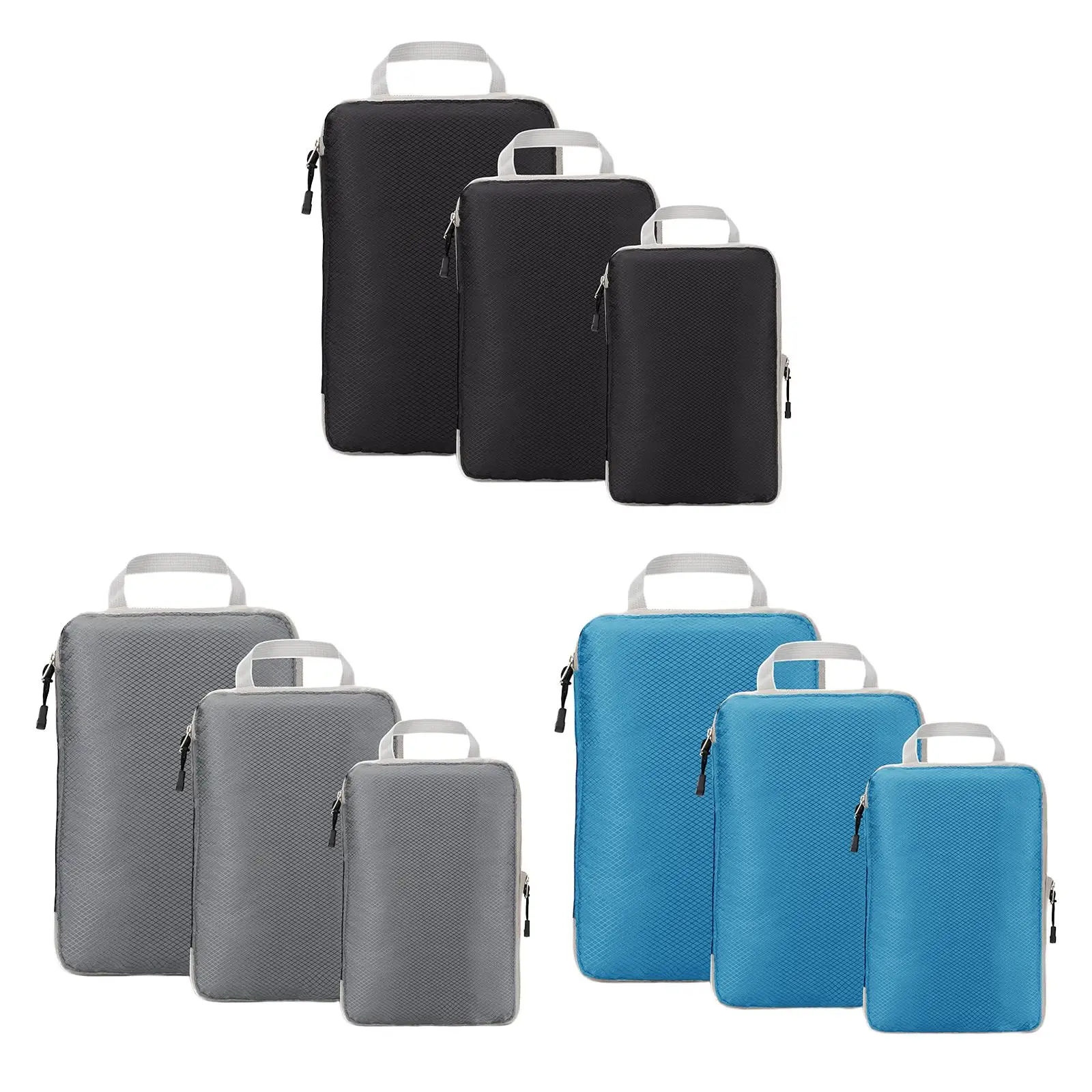 3x Travel Compressible Packing Cubes Men Women Portable Packing Bags Set