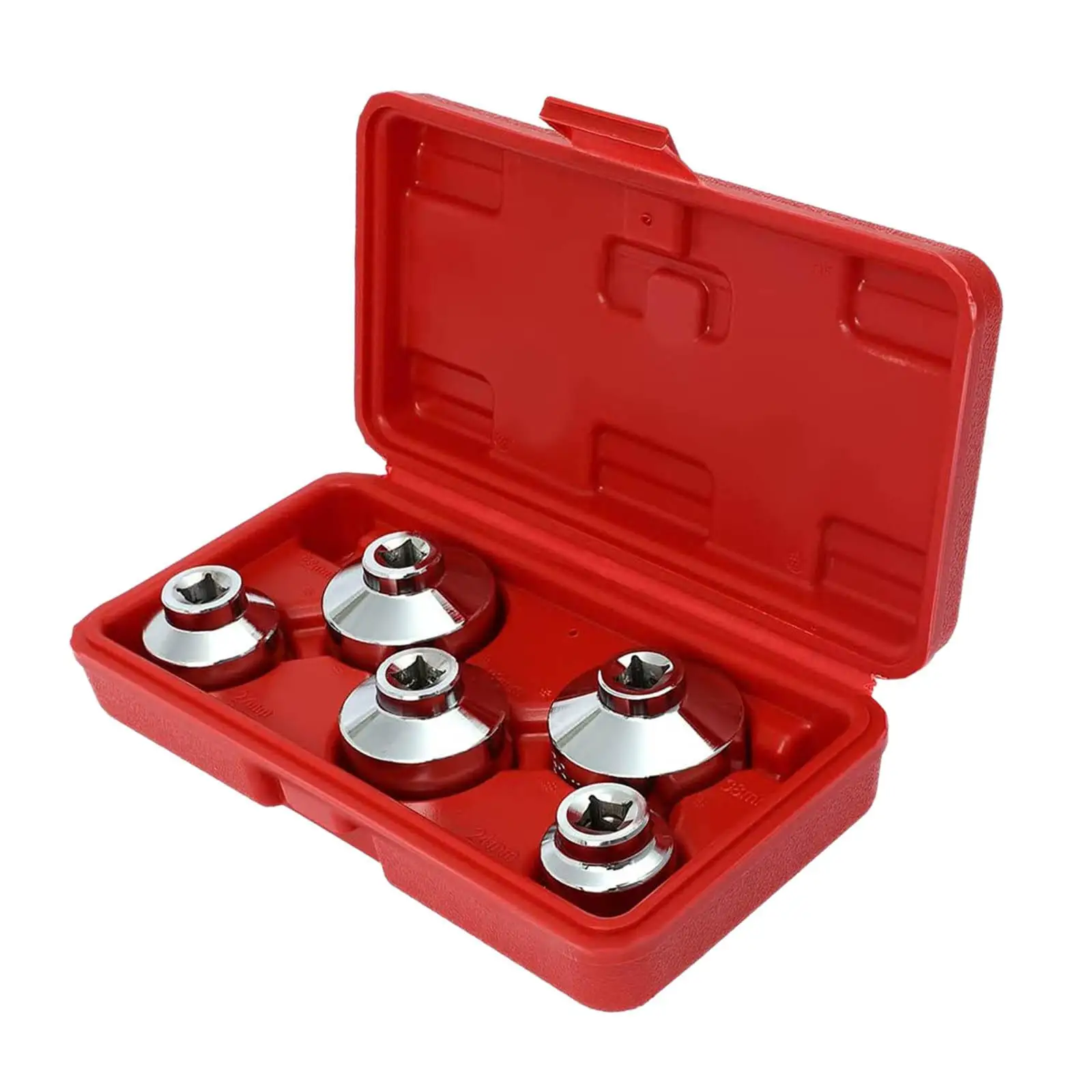5 Pieces Universal Oil Filter Caps Wrench Socket Set with A Storage Case Drive Cup Type Removal Tool for Hyundai for Kia for GM