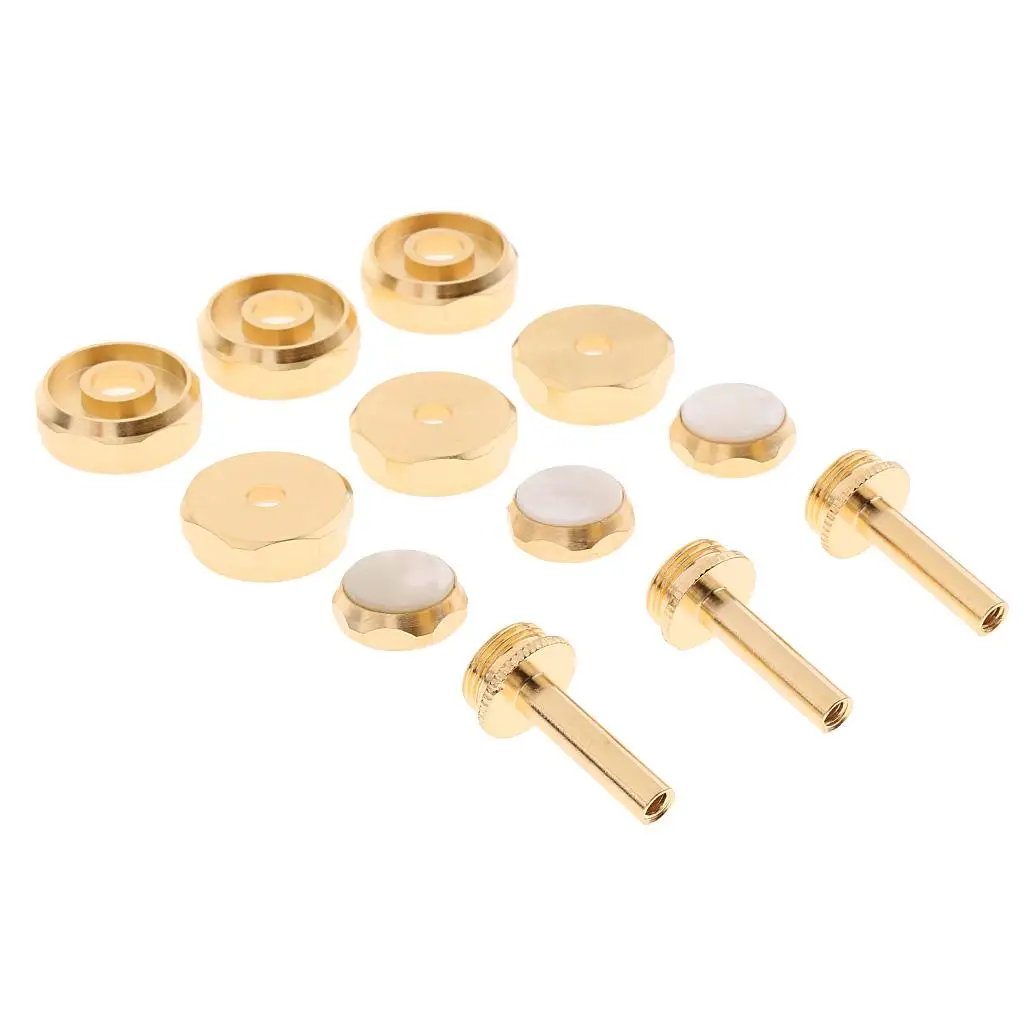 1 Pack Trumpet Finger Buttons Shell Inlay Connecting Rods Valve  Cover, Golden