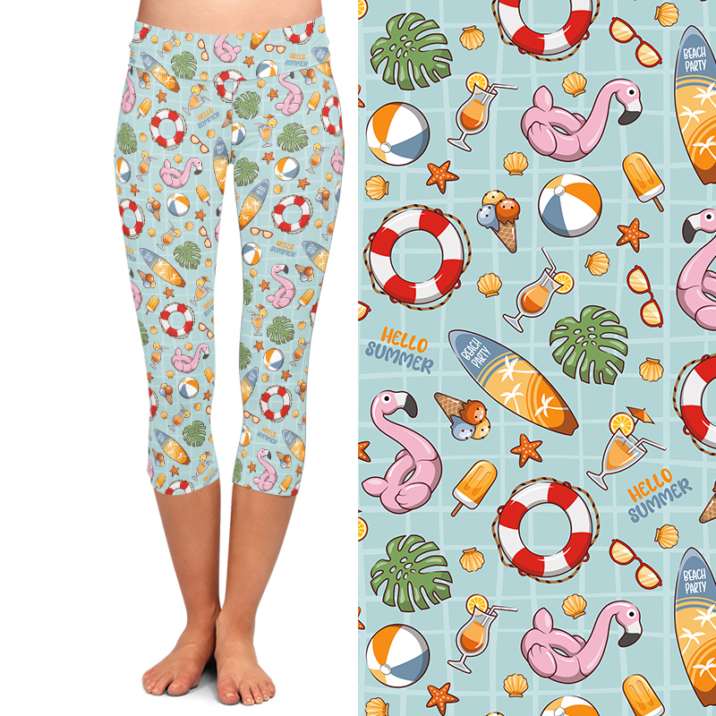 Legging, bonito desenho animado ilustração impressão, Stretch