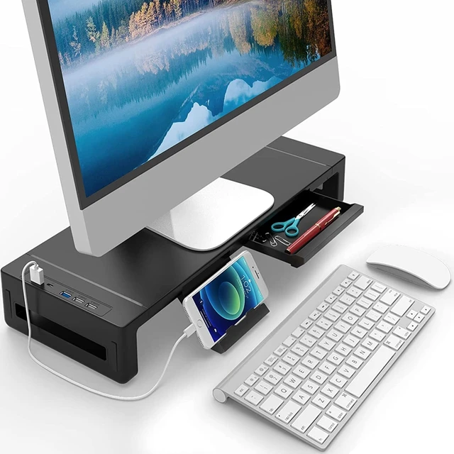 Supporto per Monitor per Computer supporto per stampante da tavolo nero  organizzare ripiano con supporto per telefono pieghevole cassetto accessori  per ufficio - AliExpress