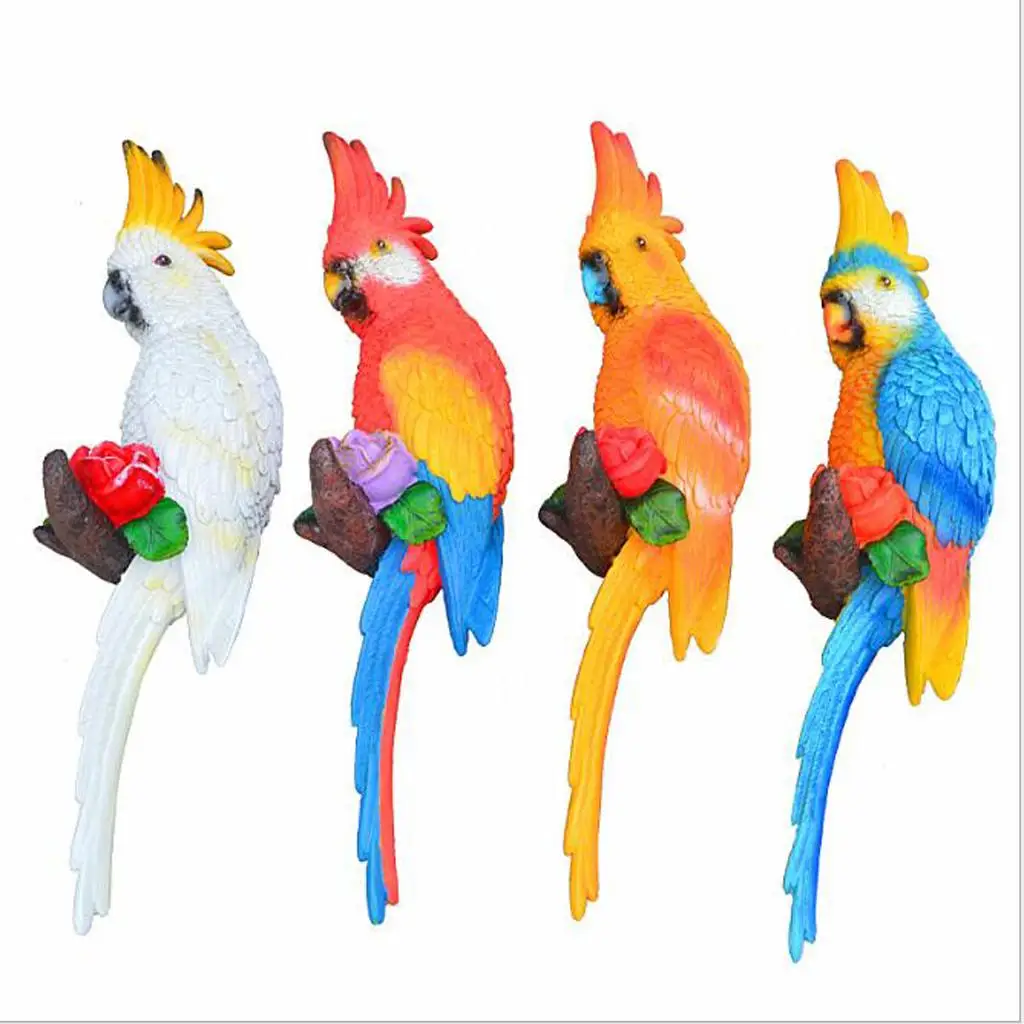 Resin Parrot Bird Figurine Wall Mount Statue Ornaments Patio Hanger Right