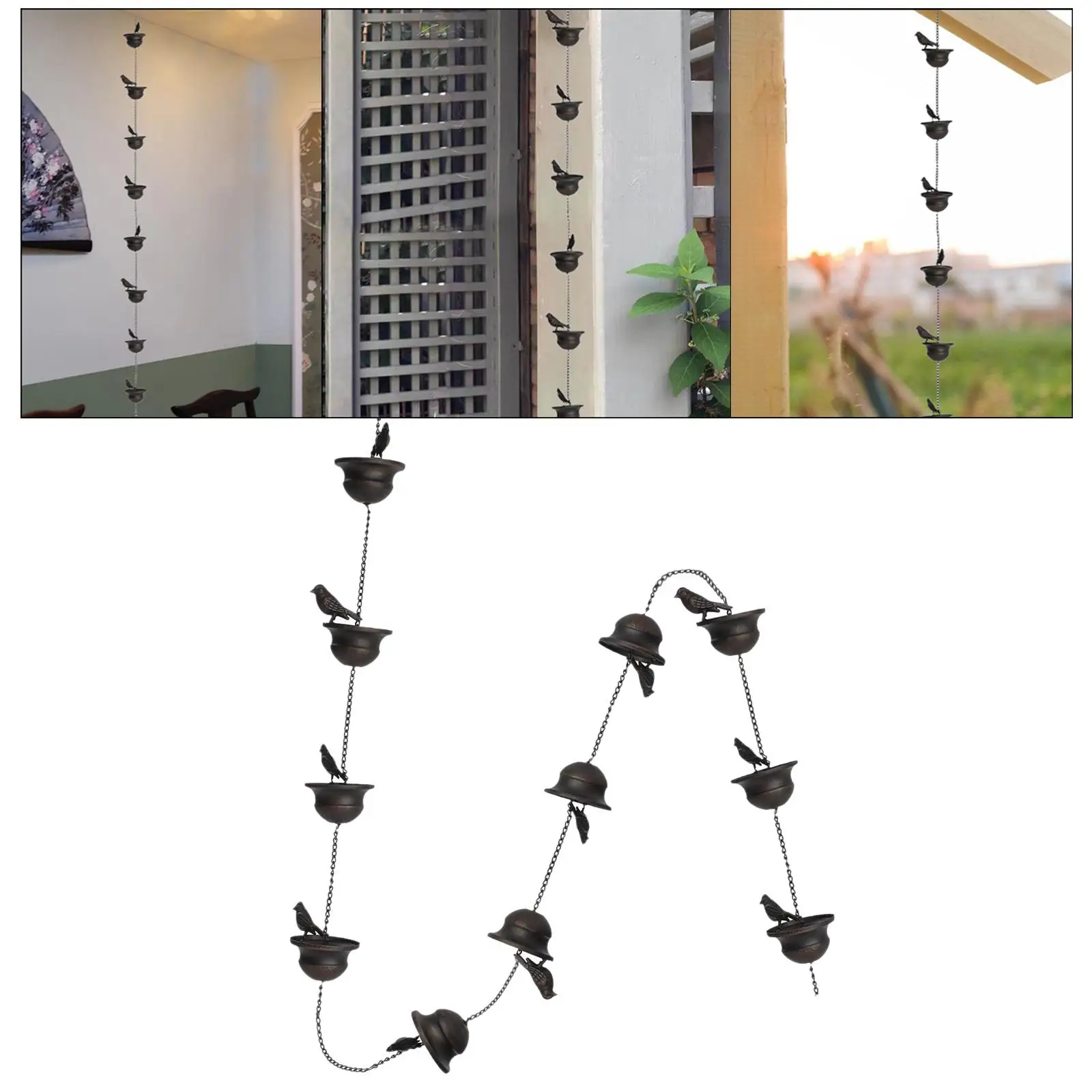 Bird Rain Chains for Gutters Replacement Downspouts Rain Collector Cups 94.5inch for Backyard Roofs Awnings Sheds Divert Water