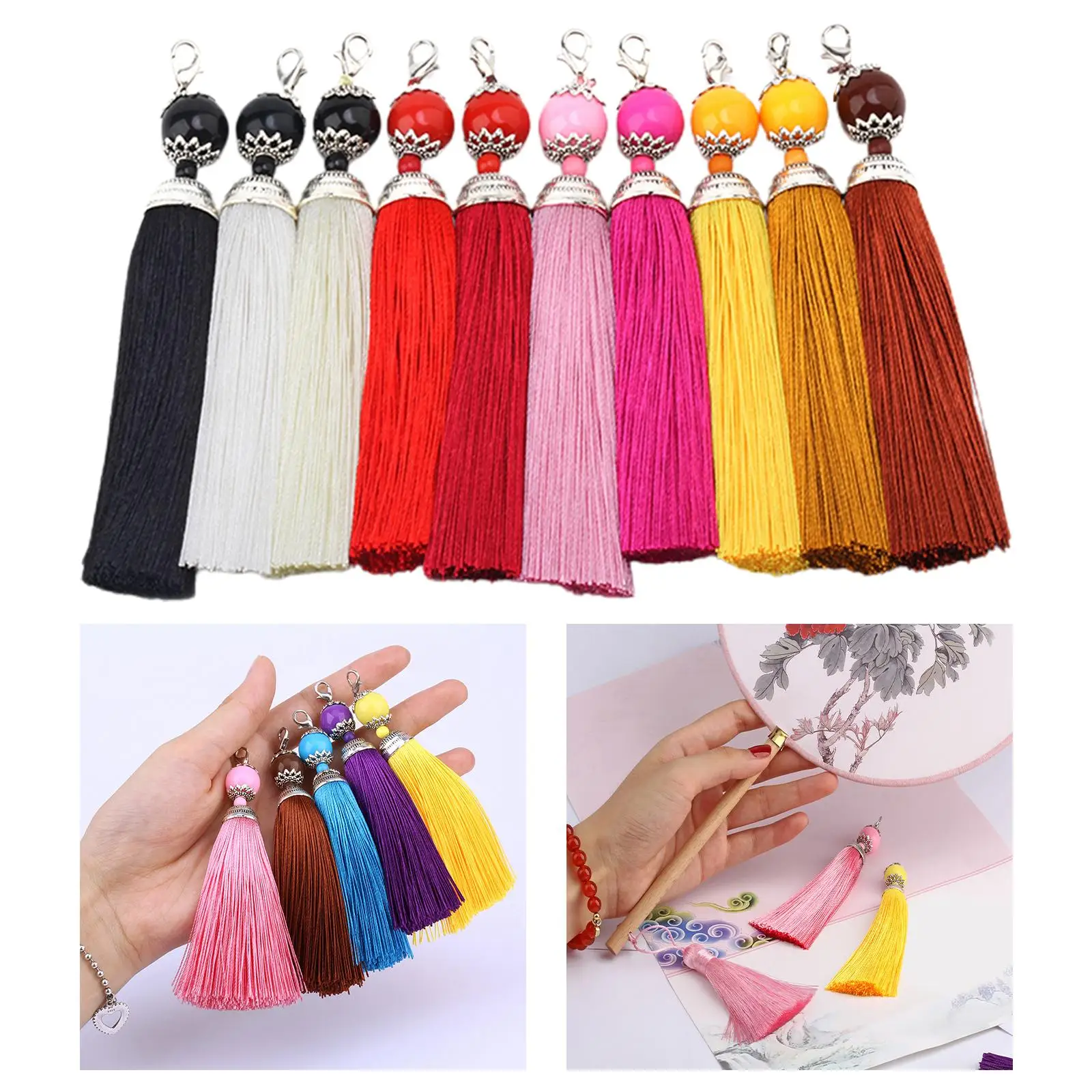 10x Tassels for Jewelry Making, with Lobster Buckle Decorative Decorative Tassels Keychain Tassel Charms for Necklaces Bracelets