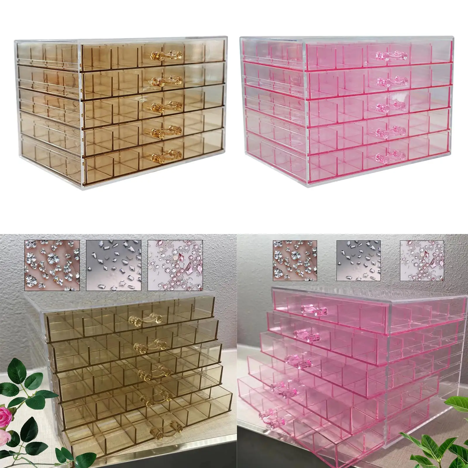 Acrylic Jewelry Storage Box Holder Empty Drawer Clear 120 Small Compartments Desktop Jewelry Organizer Box Nail Tip Display Case