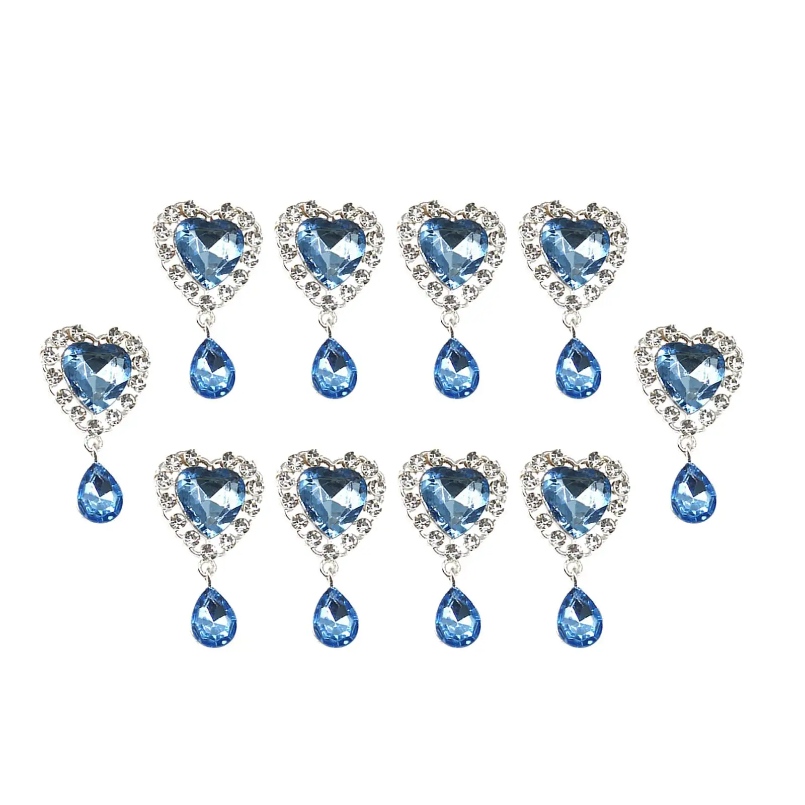 10Pcs Heart Rhinestone Buttons 45mmx25mm Metal Rhinestones Embellishments for DIY Wedding Bouquet Clothing Jewelry Making