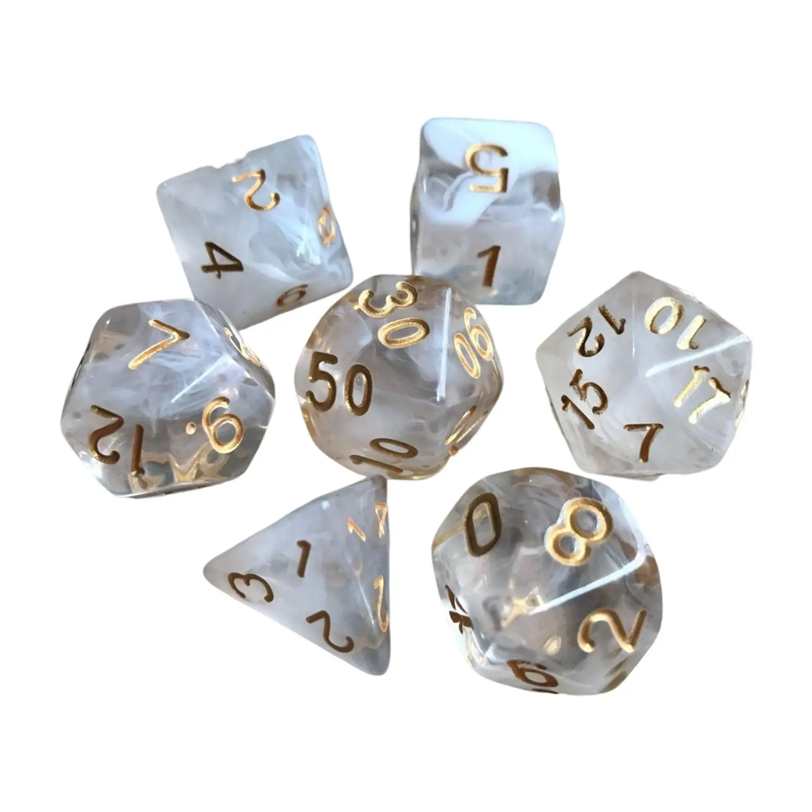 7x Acrylic Polyhedral Dice D4-D20 Family Table Game for Family Gathering Bar