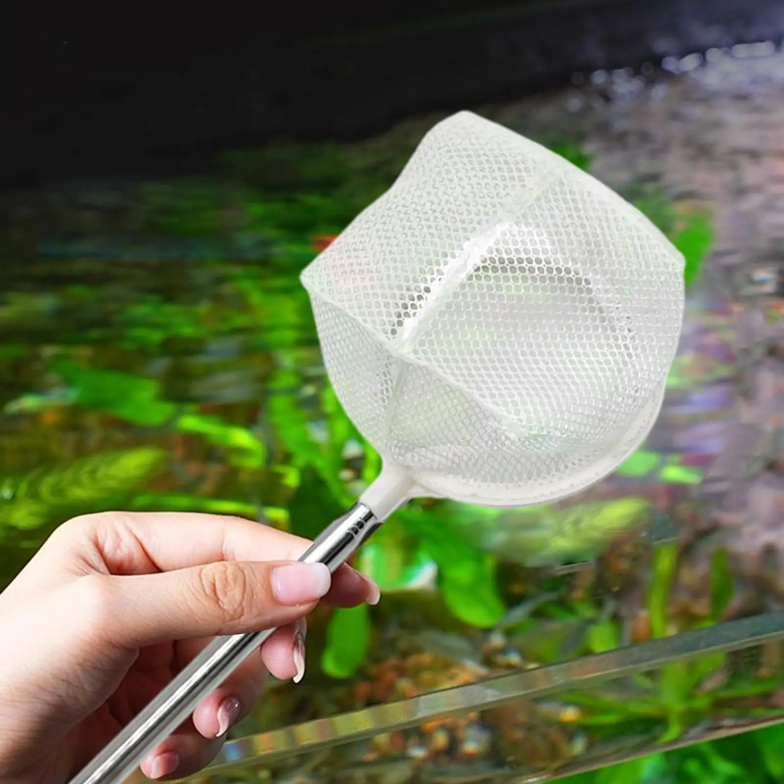 Folding Fish Net Aquarium Net Versatile Telescopic Pole Handle 5cm Net Depth