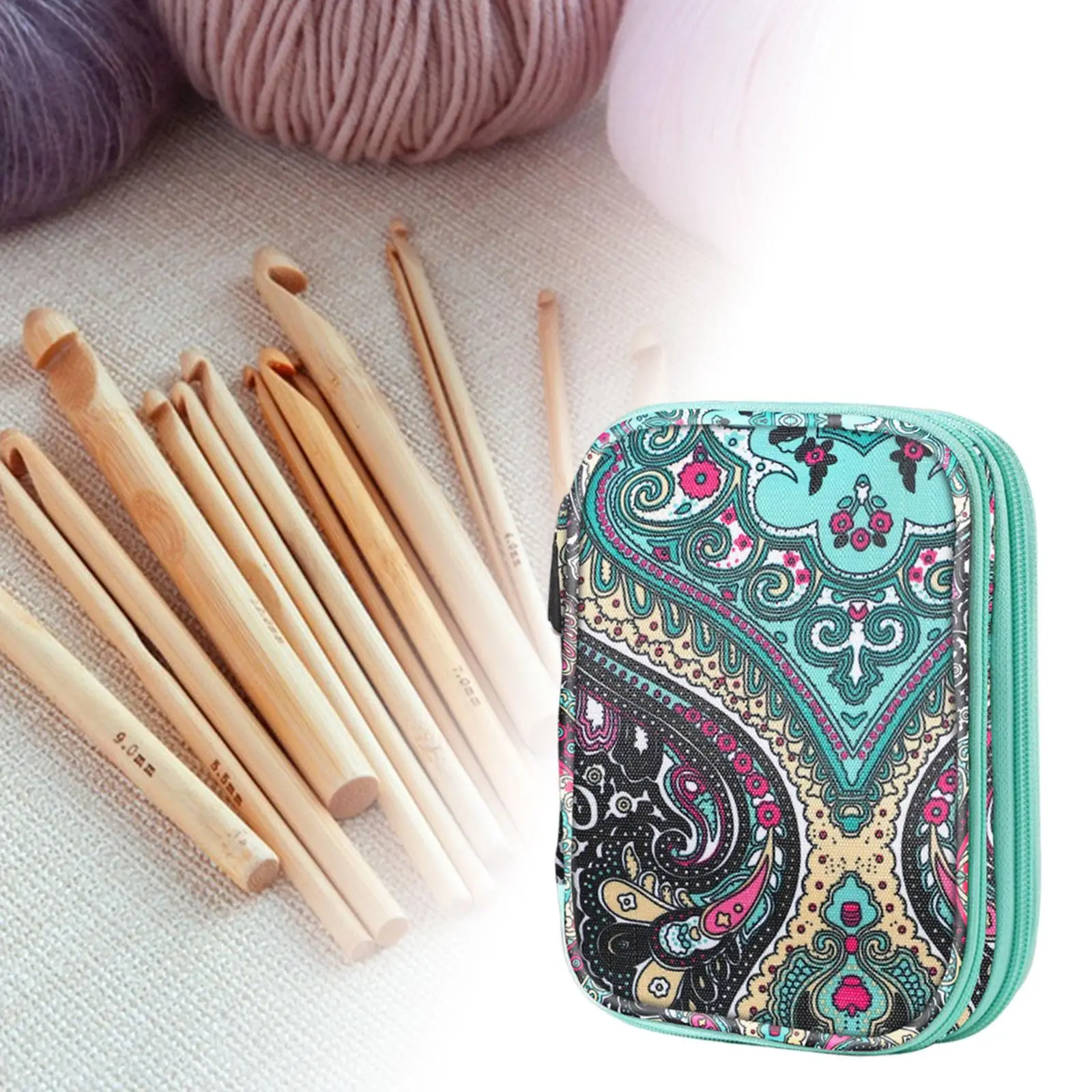 Knitting Needle Storage Bag with Zipper Easily to Carry Needle Scissors Knitting Needle Sewing Tool Pouch Crochet Hook Case