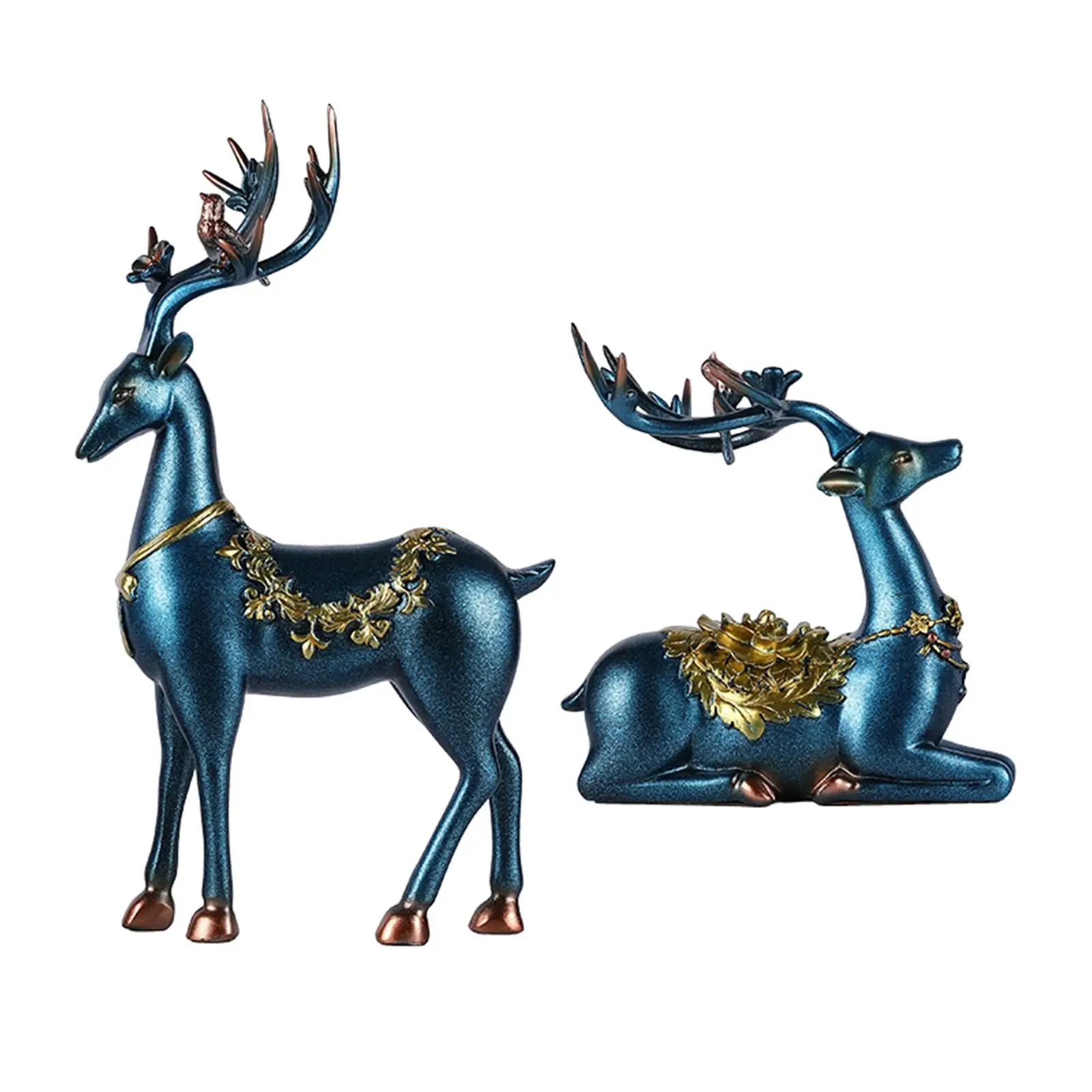 2x Deer Figurines Reindeer Sculptures Ornament Animal Couple Elk Statues