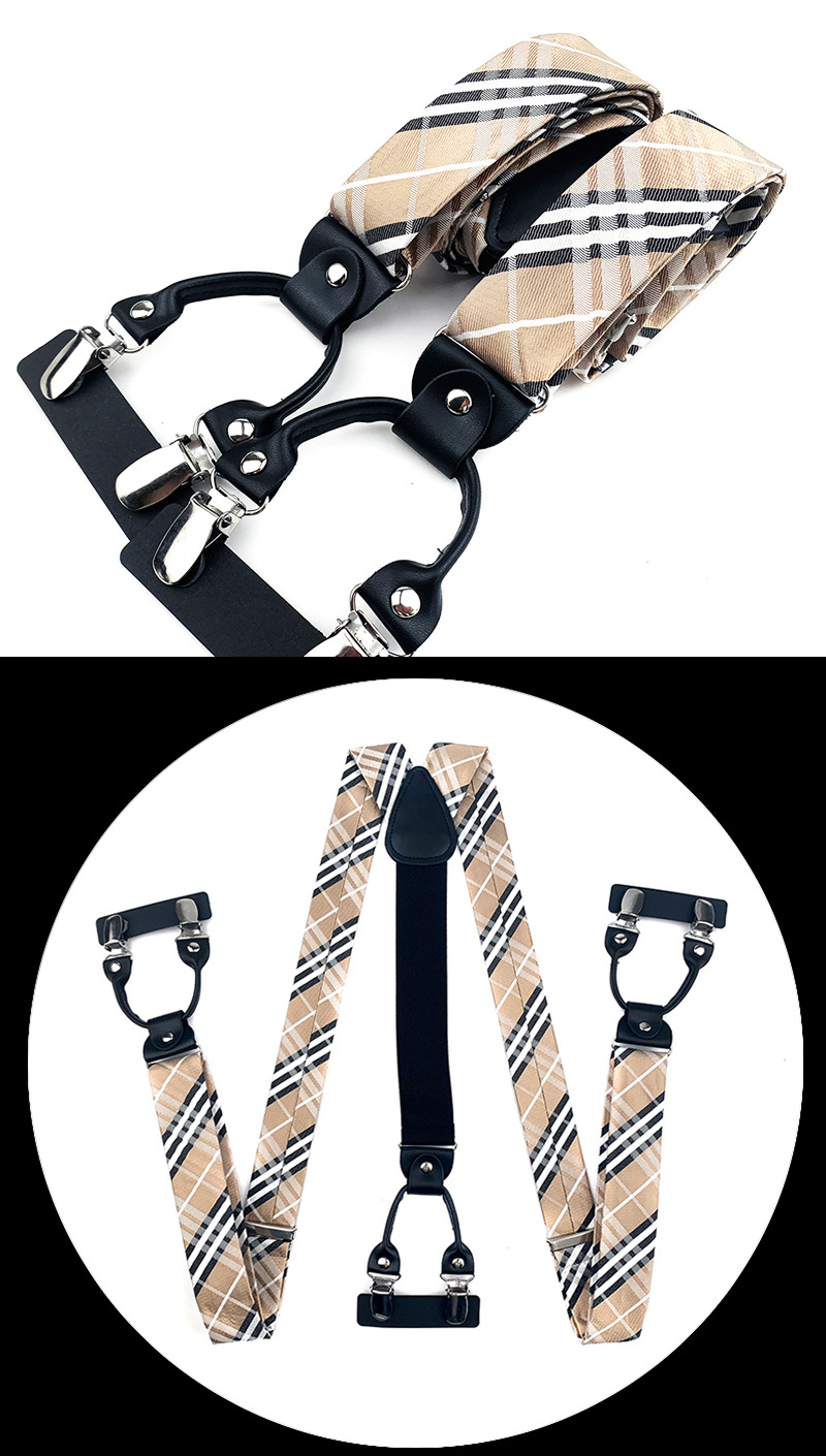 VEEKTIE Brand Suspender For Men 6 Snap Hooks Y-back Adjustable Jacquard Floral Check Shirts Paisley Yellow Blue Vintage Retro