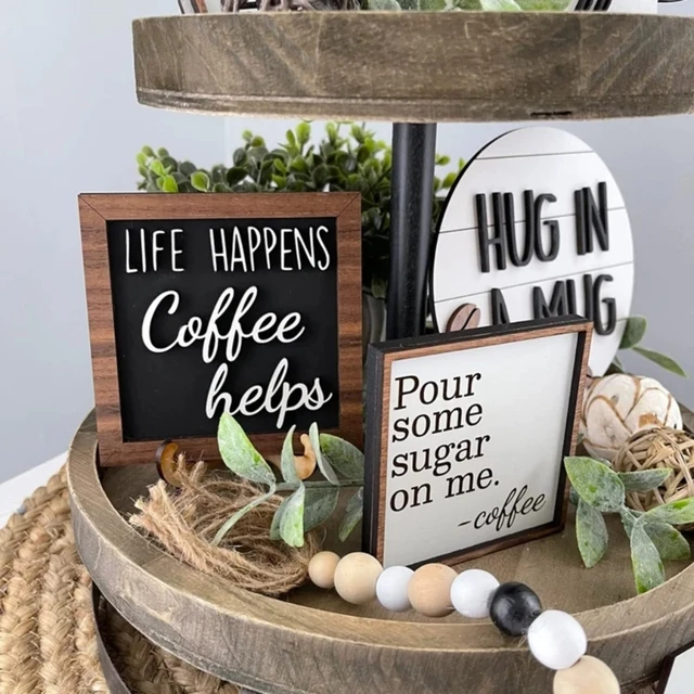 Coffee Bar Decoration Logo Farmhouse Layered Tray Decoration Coffee Wood  Logo Mini Coffee Cup Wood Pearl Book Party Decorations - AliExpress