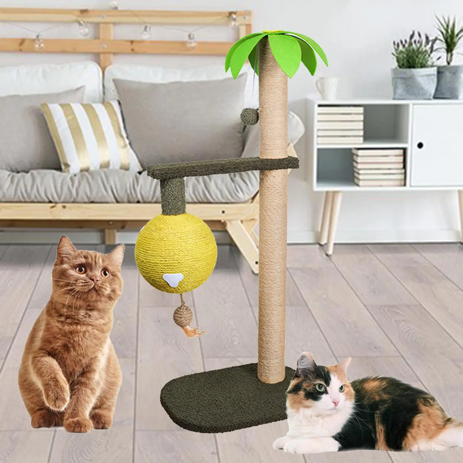 Cat Scratching Post Kitten Scratcher Cats Coconut Tree Climbing Frame for Training Pet Supplies with Lantern