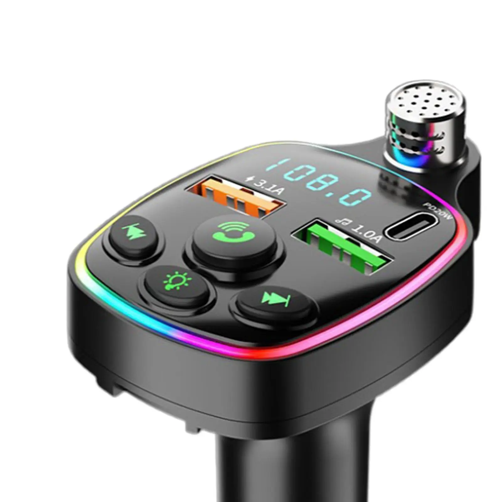 Car Adapter Fast Charging Portable USB and Type-c Ports with Microphone Support