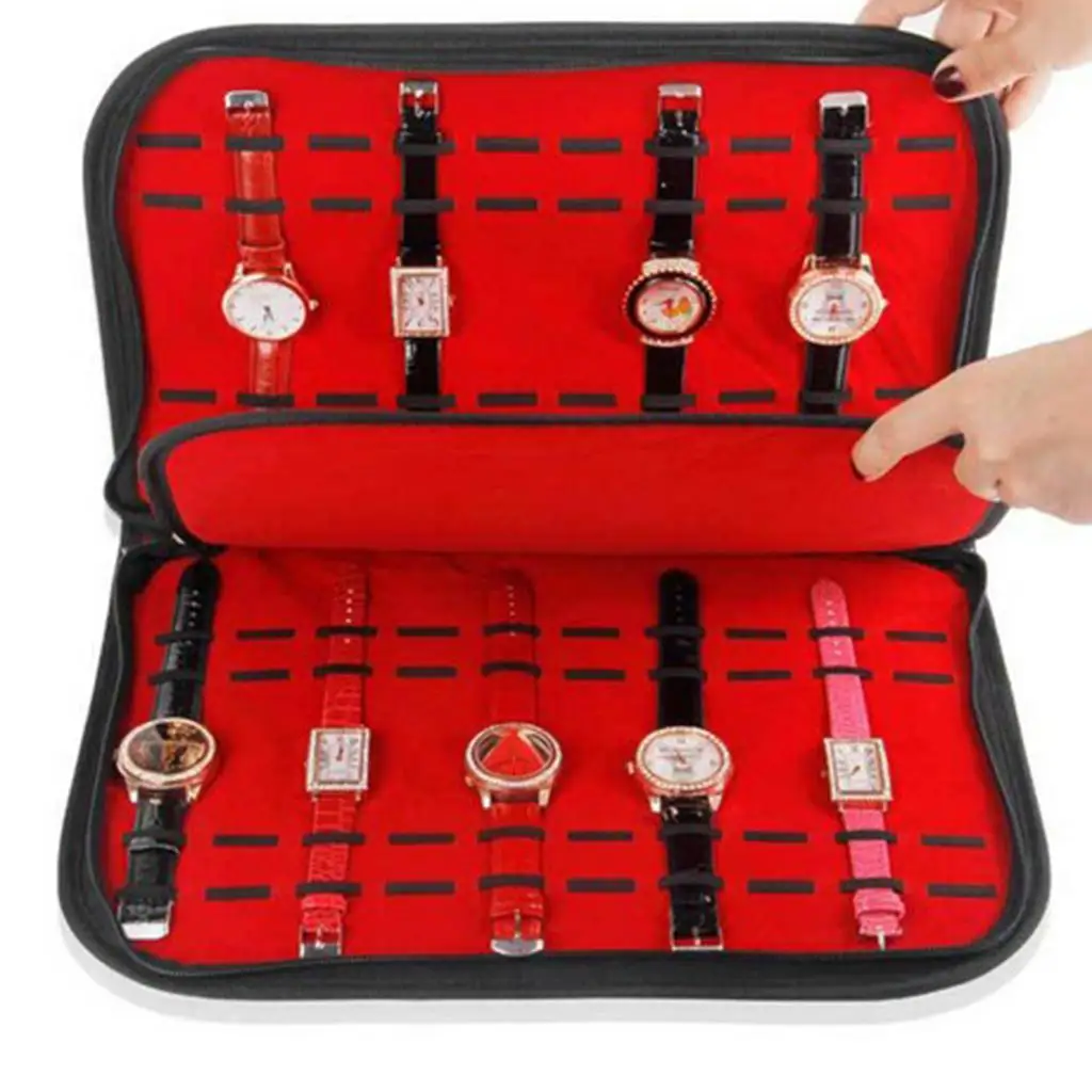20 Slots Zipper Watch Storage Case Display Box Jewelry Organizer Container