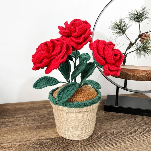 Häkeln Blume hand gestrickte Topfpflanze hand gewebte chinesische Rose  Handwerk Geschenk für Muttertag Hochzeits dekoration Großhandel