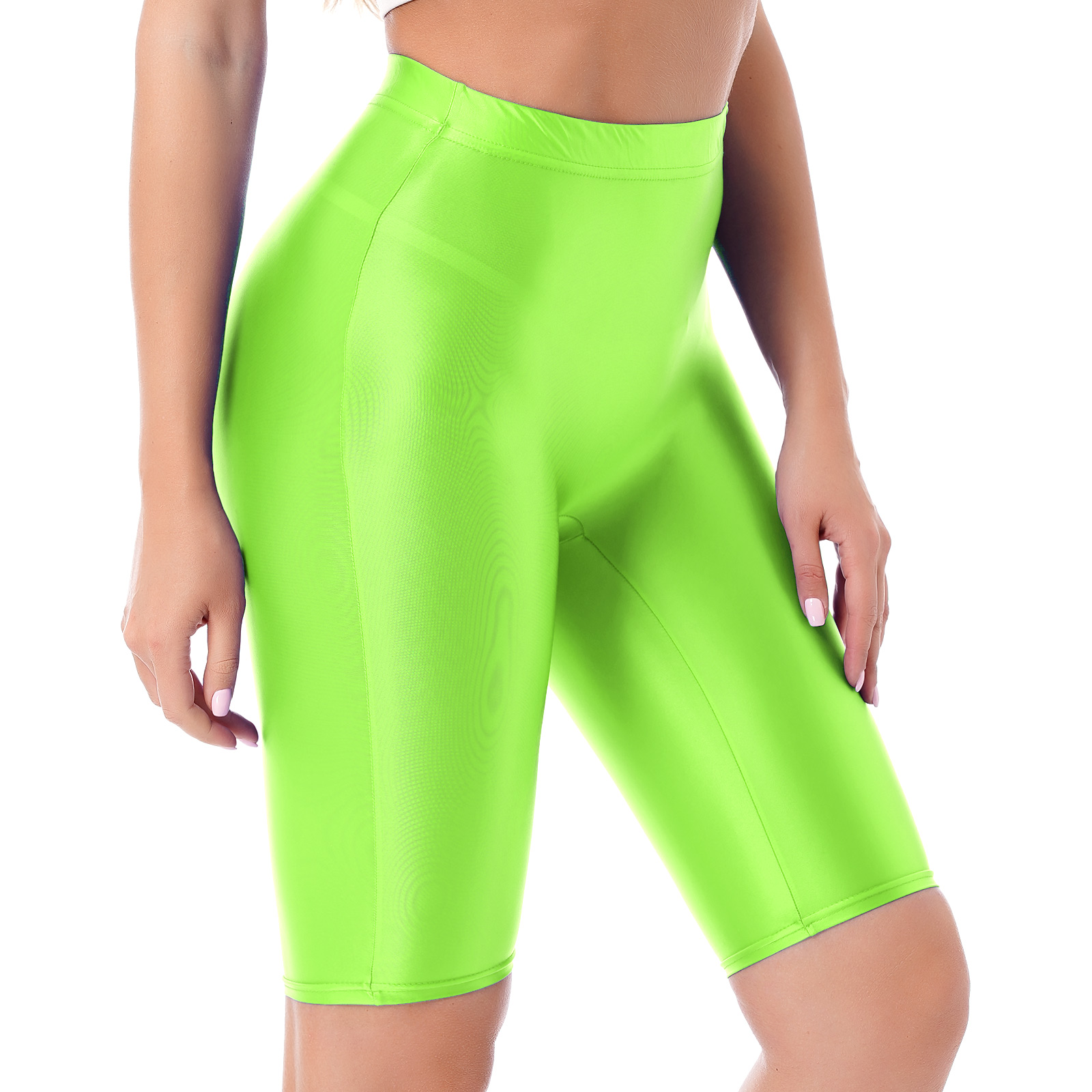 banho esportes brilhante cintura alta shorts elástico cintura curta leggings