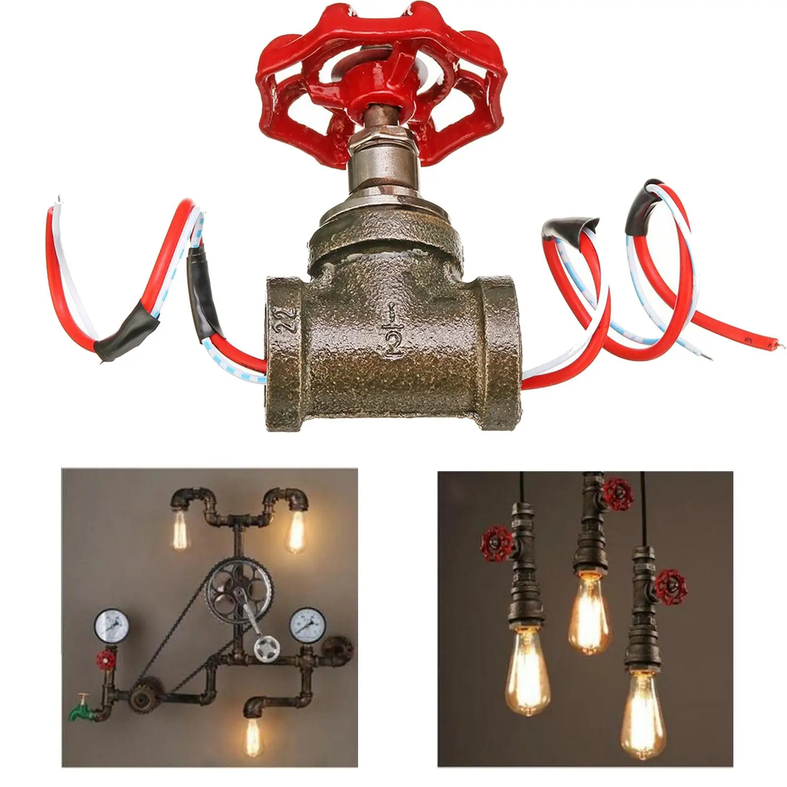 3/4inch Globe Valve Light Switch Vintage with Wire Accessory Industrial Steampunk Style Parts Supplies for Desk Lamp