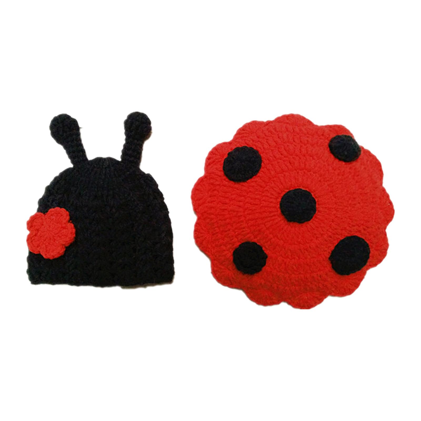 2Pcs/Set Newborn Ladybug Suit Costume Girls Crochet Knit 3 to 6 Months Clothes