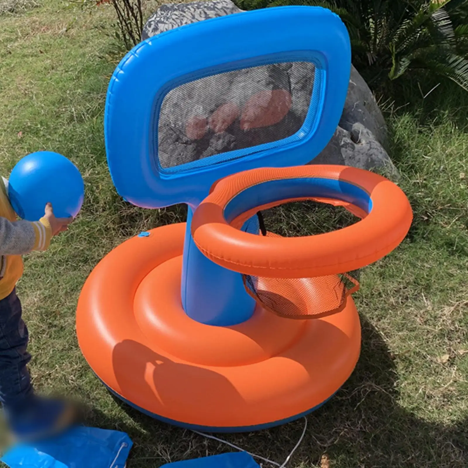 Funny Inflatable Pools Basketball Hoop Swimming Floating Hoop Beach with Ball Birthday Gifts Playing for Garden, Lake Ocean