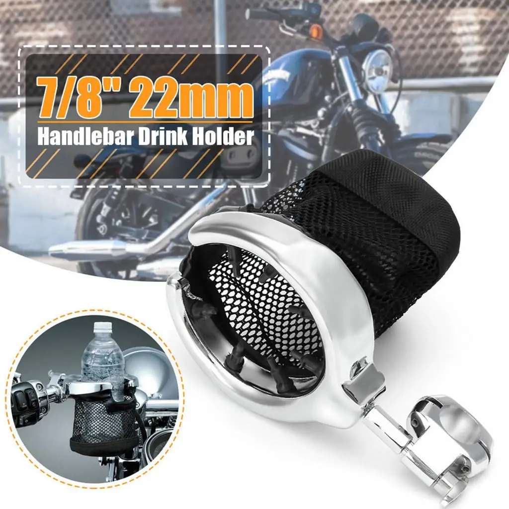 Motorcycle Handlebar Mount Drink/Cup Holder with Mesh Basket for   soft tail Touring with 7/8 inch 22mm 1 inch 25mm Handlebars