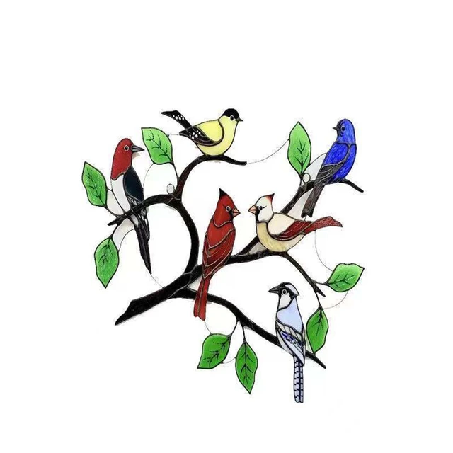 Kagodri Attrape-soleil en vitrail pour fenêtres, 7 oiseaux dans un