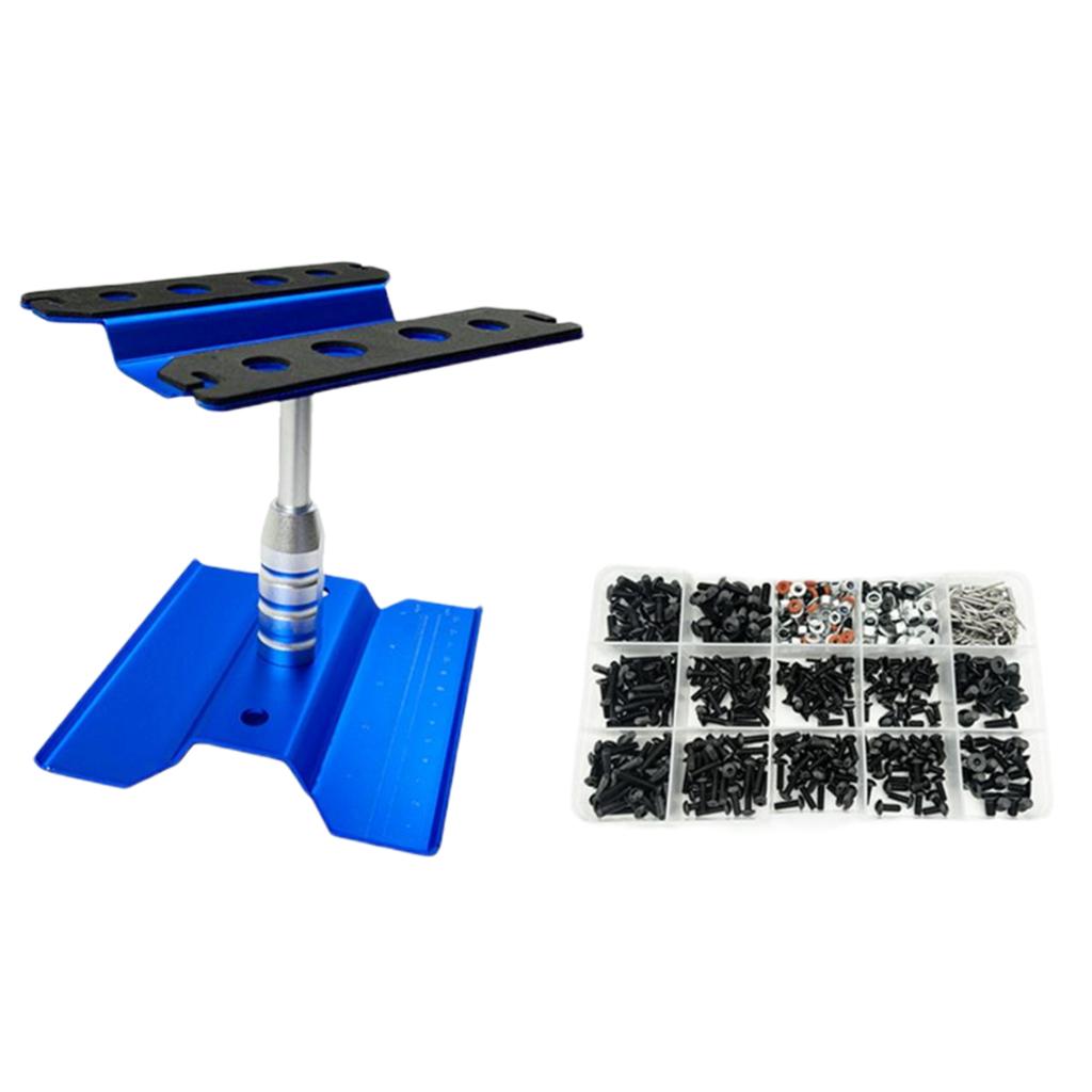Assembly Platform with Screw Box 360 Degree Rotate Lift or Lower Stand Work Station for 1/10 1/8 RC Car Truck Assembly Tool