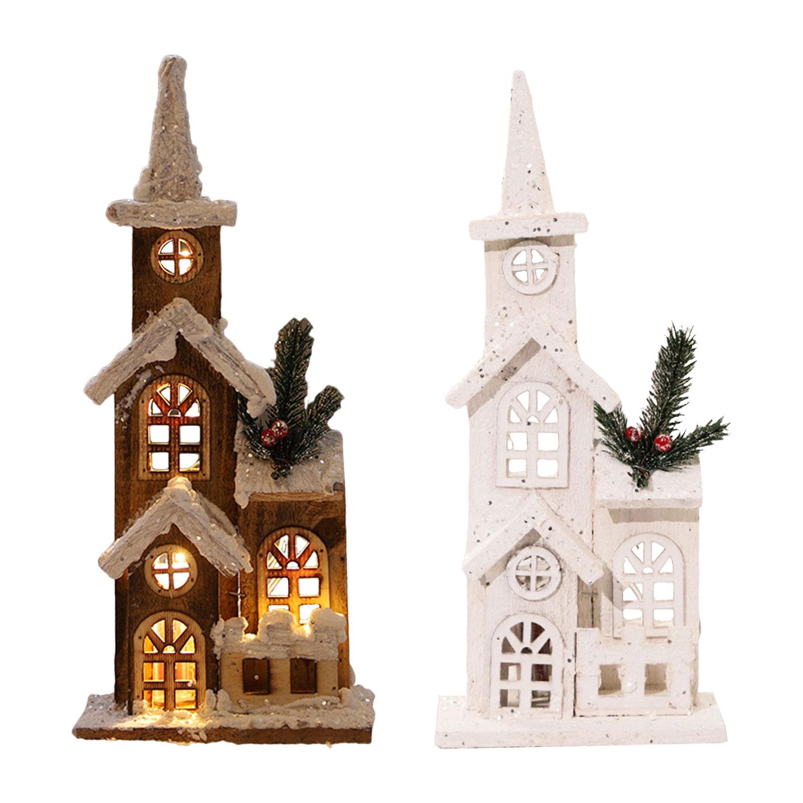 Christmas LED Light Wooden Light up Indoor Room Decor Xmas Village Snow House for New Year Festival Desktop Holiday Party