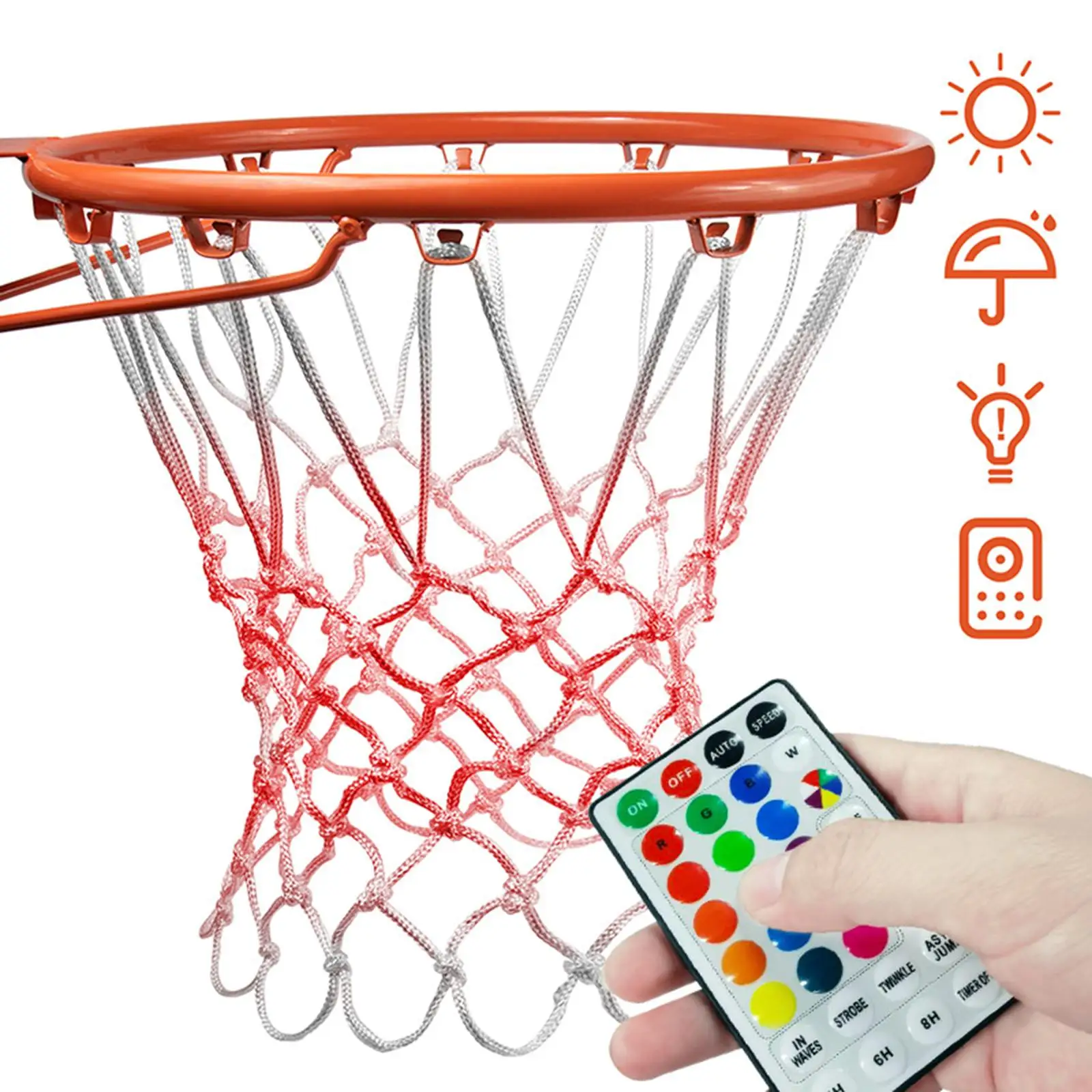 Color Changeable Nylon Color Changeable Dimming Lighting Basketball Net for All Weather