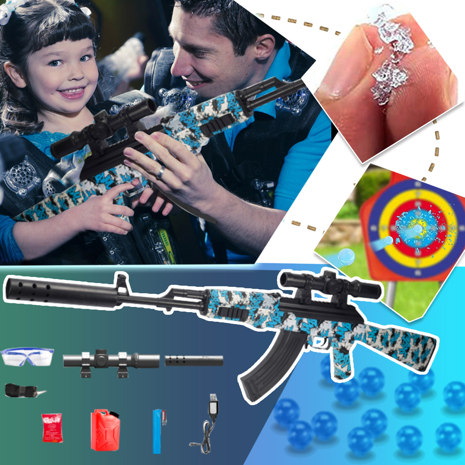 Ak47 Manual &Amp; Electric 2-In-1 Gel Ball Blaster Toy Eco-Friendly Splatter Automatic Water Beads Shooting Game Gun For Kids