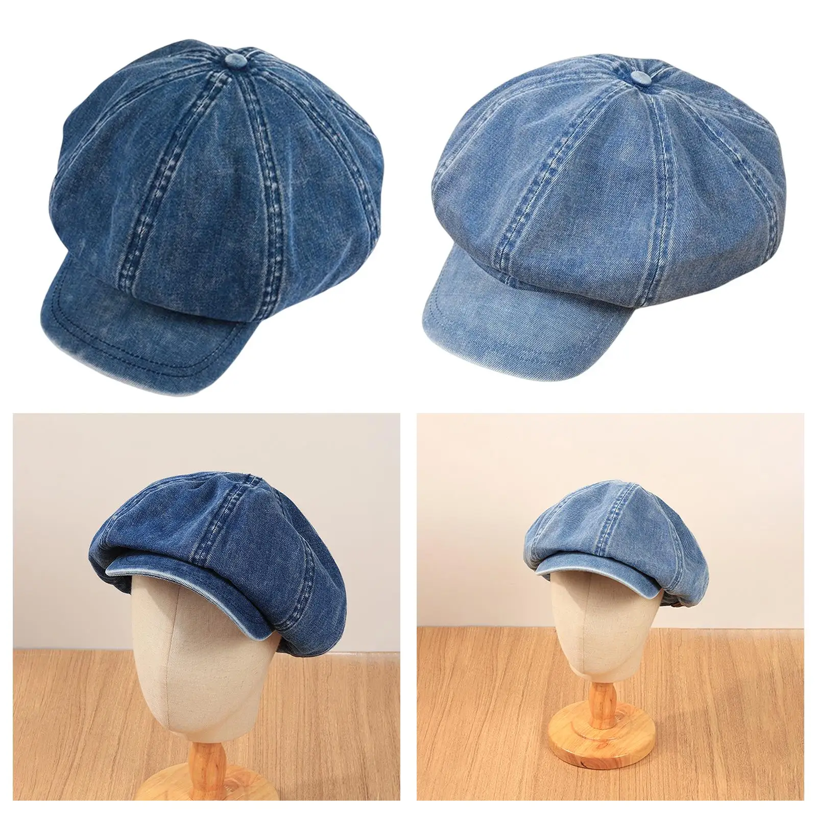 Cotton Denim Beret Hat Men Women Fashion Spring Vintage Newsboy Flat Caps Octagonal Hats