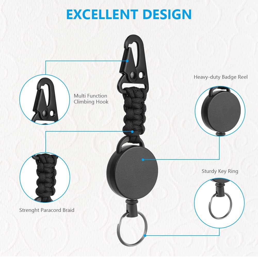 1pc Schlüssel Ring Clip Versenkbare Pull Schlüssel Ring Kette Reel Ausziehbare Gürtel Reel ID Lanyard Name Tag Karte Abzeichen halter – Detail 5