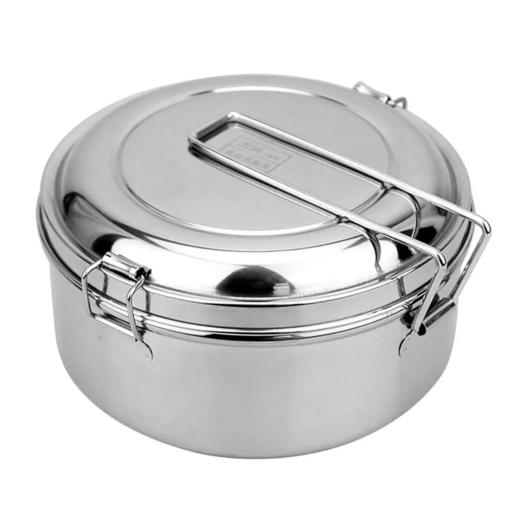 Round Portable Outdoor Bento Box for Stainless Steel Mess Tin, Warm or Cool at Office., 