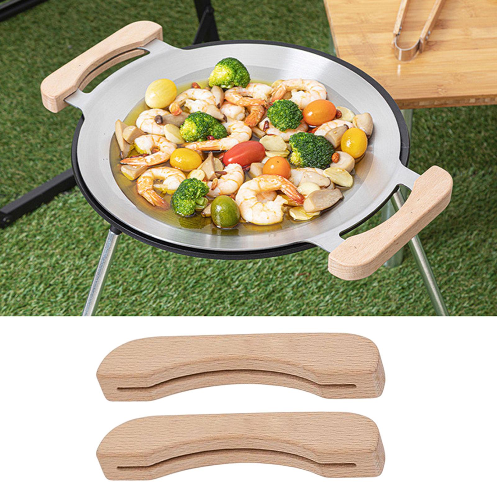 2Pcs Wooden BBQ Barbecue Pan Handle Scald Proof Insulated for Sauce Pan