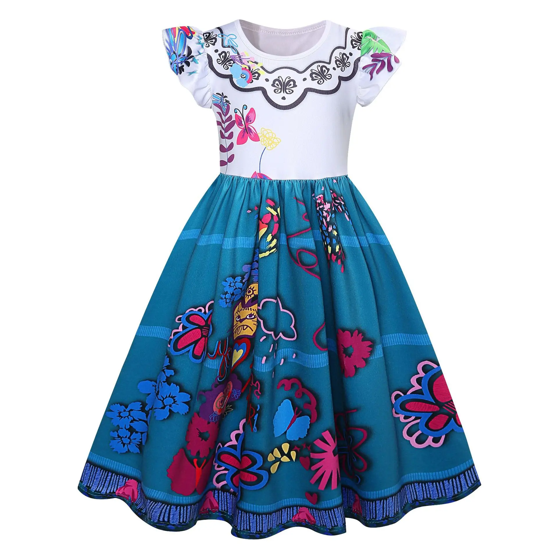 silk dress Girls Encanto Charm Dresses Carnival Summer New Children Princess Mirabel Dress Birthday Party Role Play Costume Kids Prom Gowns frock designs