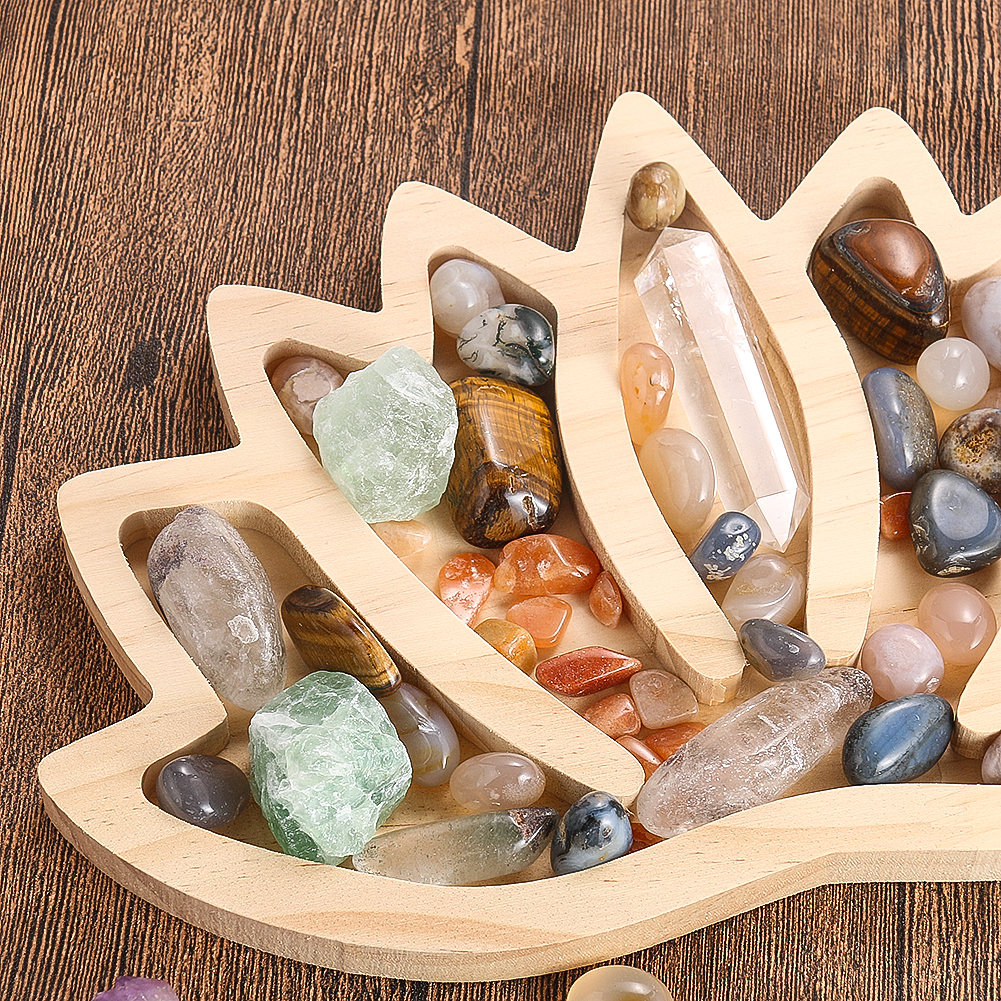 Holz Handwerk Lotus-förmigen Schmuck Display Platte Halskette Ohrringe Tablett Kristall Heils teine Veranstalter stehen Home Decoration – Detail 3